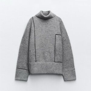 Zara Gray Knit Sweater With Piping